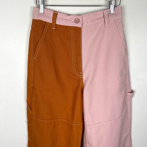Topshop Jeans Womens 4 Pink Orange Carpenter Straight Leg High Rise Skater Prep - Picture 9 of 9